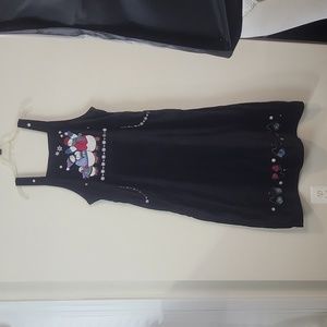 Vintage 90s CHRISTOPHER BANKS Black Velvet Snowman Emboidered Overall Maxi Dress